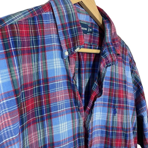 Ralph Lauren Men’s Blake Plaid Short Sleeve Button Down in Blue/Red Size M - Picture 8 of 9